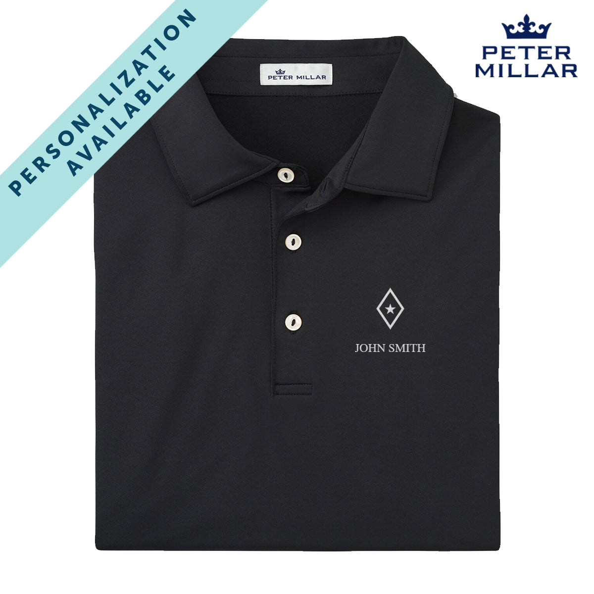 New! Fraternity Personalized Peter Millar Black Polo With Symbol 