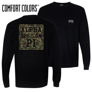 Fraternity Comfort Colors Black Camo Long Sleeve Pocket Tee