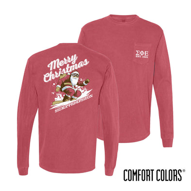 New! SigEp Comfort Colors Holiday Shredding Santa Long Sleeve Tee