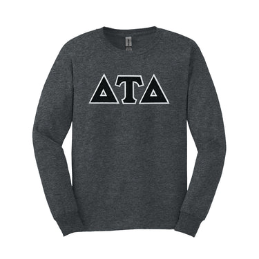 Dark Heather Long Sleeve Tee With Sewn On Letters