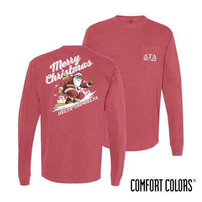 New! Delt Comfort Colors Holiday Shredding Santa Long Sleeve Tee