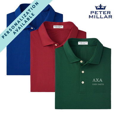 New! Lambda Chi Personalized Peter Millar Tesseract Patterned Polo With Greek Letters