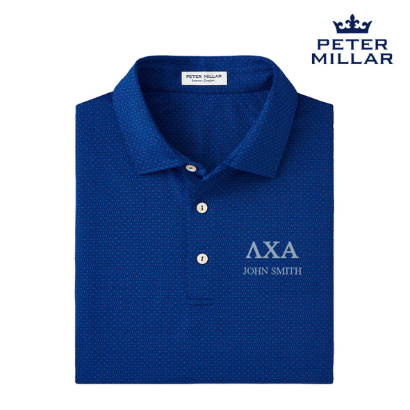 New! Lambda Chi Personalized Peter Millar Tesseract Patterned Polo With Greek Letters