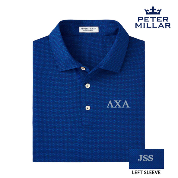 New! Lambda Chi Personalized Peter Millar Tesseract Patterned Polo With Greek Letters