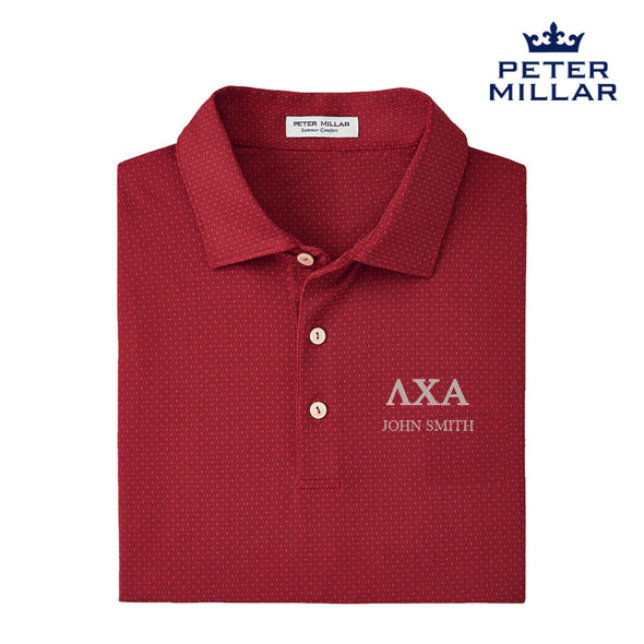 New! Lambda Chi Personalized Peter Millar Tesseract Patterned Polo With Greek Letters