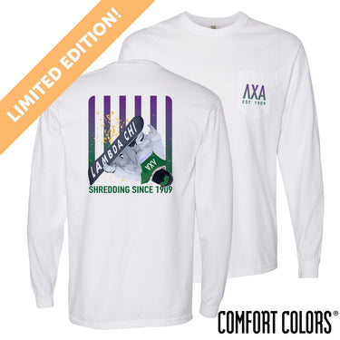 New! Limited Edition Lambda Chi Comfort Colors Slope Shredder Long Sleeve Tee