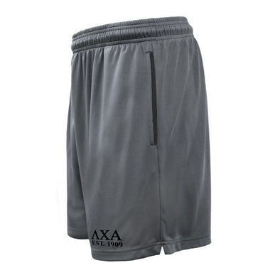 New! Lambda Chi 7in Grey Pocketed Shorts