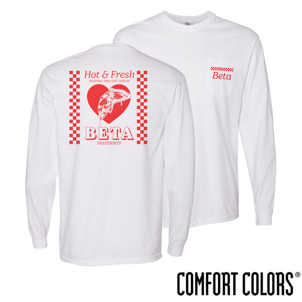 New! Beta Comfort Colors Hot and Fresh Pizza Long Sleeve Tee