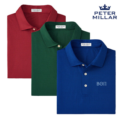 New! Beta Peter Millar Tesseract Patterned Polo With Greek Letters