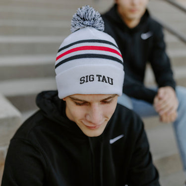 Sig Tau White Hockey Knit Beanie | Sigma Tau Gamma | Headwear > Beanies