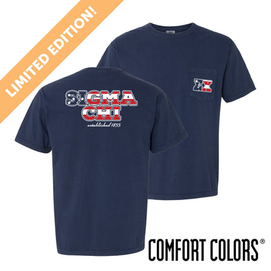 New! Sigma Chi Comfort Colors Patriotic Pride Short Sleeve Tee