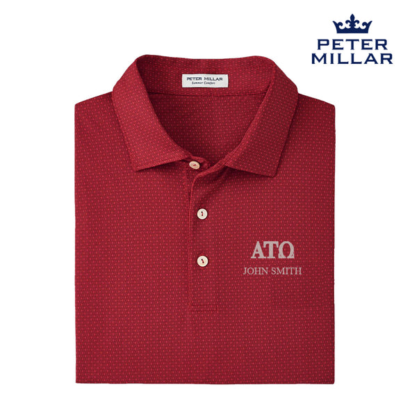 New! ATO Personalized Peter Millar Tesseract Patterned Polo With Greek Letters