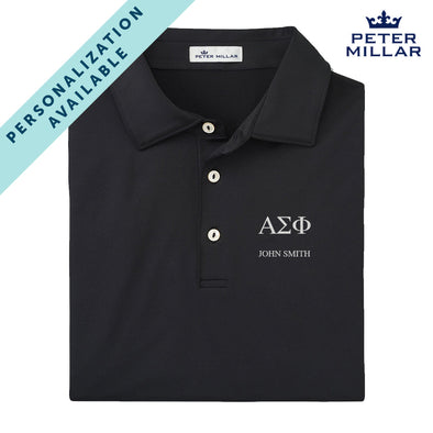 New! Alpha Sig Personalized Peter Millar Black Polo With Greek Letters
