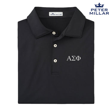 Alpha Sig Peter Millar Black Polo With Greek Letters