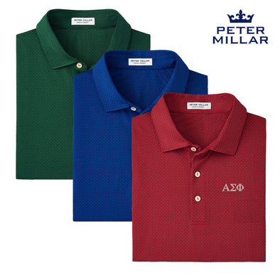 New! Alpha Sig Peter Millar Tesseract Patterned Polo With Greek Letters