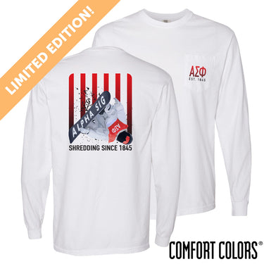 New! Limited Edition Alpha Sig Comfort Colors Slope Shredder Long Sleeve Tee