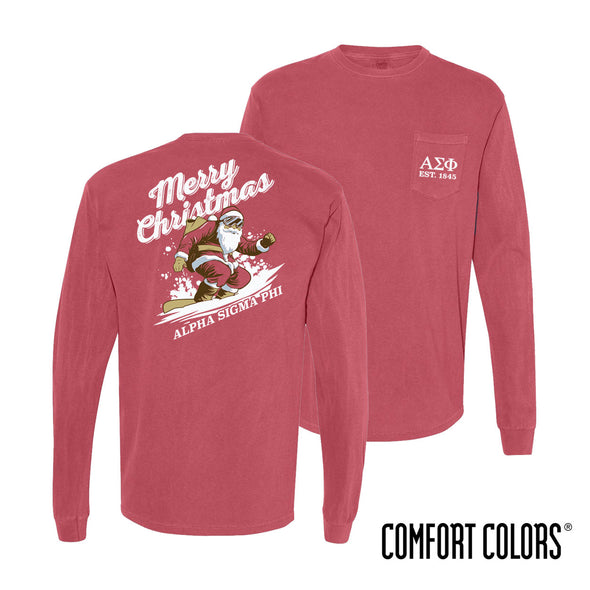 New! Alpha Sig Comfort Colors Holiday Shredding Santa Long Sleeve Tee