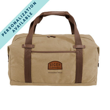 SigEp Khaki Canvas Duffel With Leather Patch | Sigma Phi Epsilon | Bags > Duffle bags