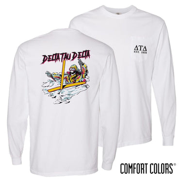 Delt Comfort Colors White Long Sleeve Ski-leton Tee | Delta Tau Delta | Shirts > Long sleeve t-shirts