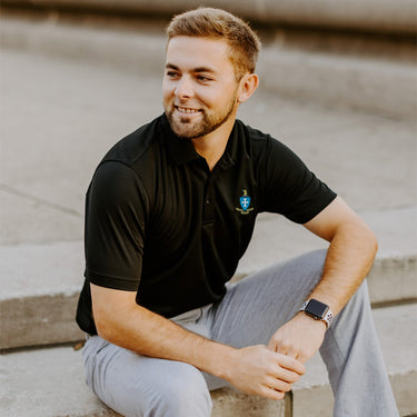 Delt Crest Black Performance Polo | Delta Tau Delta | Shirts > Short sleeve polo shirts