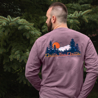 Delta Sig Comfort Colors Berry Retro Wilderness Long Sleeve Pocket Tee | Delta Sigma Phi | Shirts > Long sleeve t-shirts