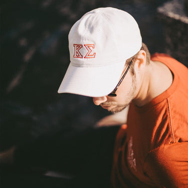 TKE White Greek Letter Adjustable Hat | Tau Kappa Epsilon | Headwear > Billed hats