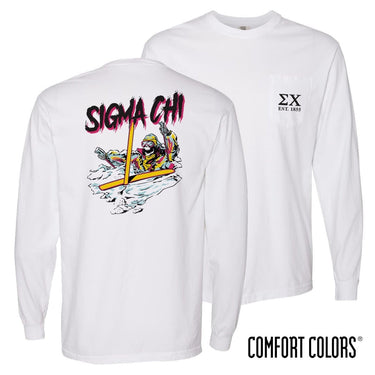 Sigma Chi Comfort Colors White Long Sleeve Ski-leton Tee | Sigma Chi | Shirts > Long sleeve t-shirts