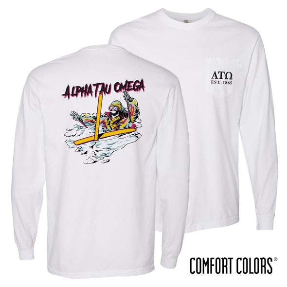 ATO Comfort Colors White Long Sleeve Ski-leton Tee | Alpha Tau Omega | Shirts > Long sleeve t-shirts