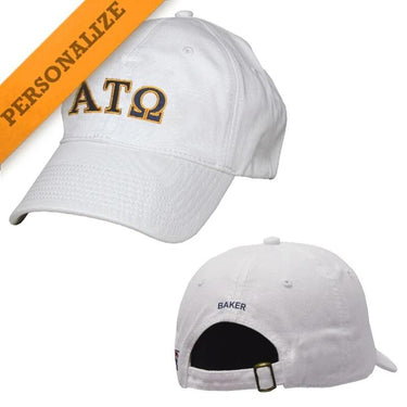 ATO Personalized White Hat | Alpha Tau Omega | Headwear > Billed hats