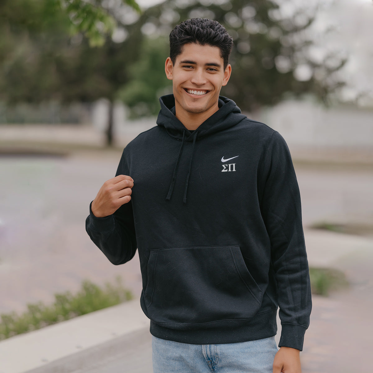 Nike stitched best sale logo hoodie