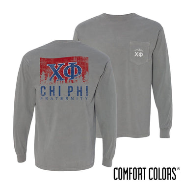 Chi Phi Gray Comfort Colors Flag Long Sleeve Pocket Tee | Chi Phi | Shirts > Long sleeve t-shirts