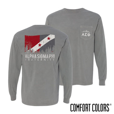 Alpha Sig Gray Comfort Colors Flag Long Sleeve Pocket Tee | Alpha Sigma Phi | Shirts > Long sleeve t-shirts